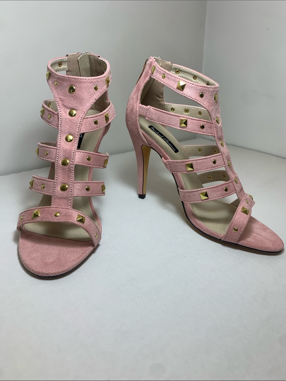 Michael Antonio Pink Studded Strappy Stiletto Sandals